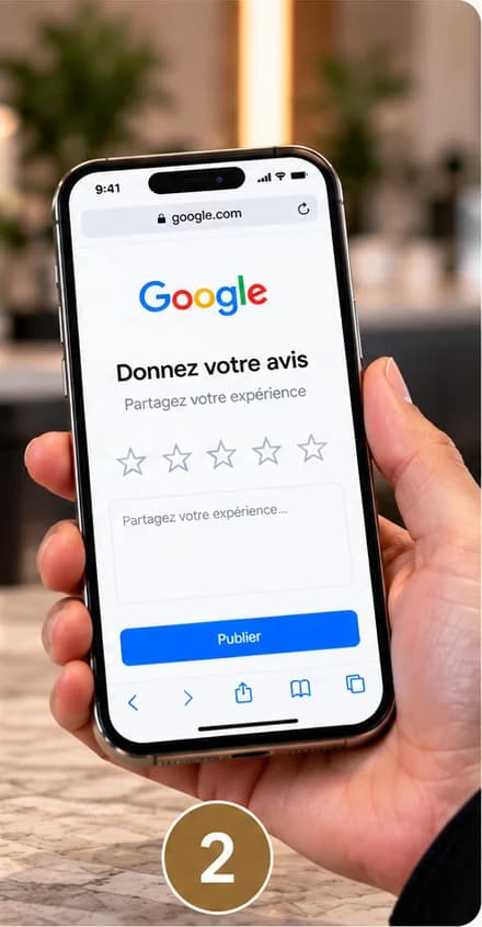 Étape 2 : la page d'avis Google s'affiche sur le téléphone du client.